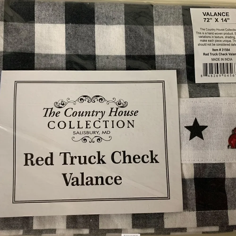NEW! Buffalo Check Red Truck Window Valance